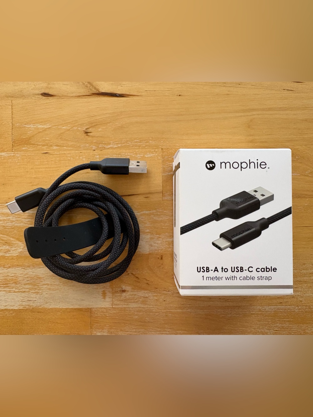 mophie Black Braided USB-A to USB-C Cable with Strap